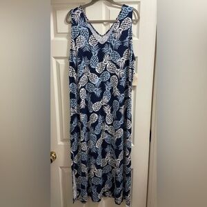 NWT St. John’s Bay Blue Pineapple Print Long Maxi Dress Size XXL